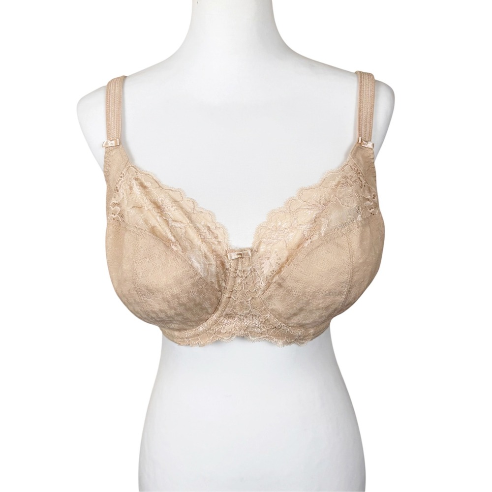 Panache Envy Underwire Bra Size 32H Nude Beige Lace Balconette 7285